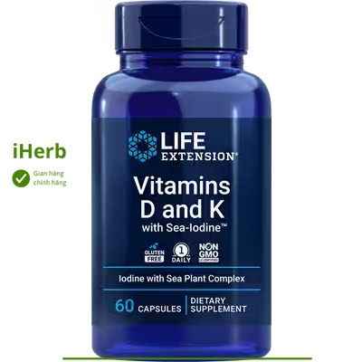 Viên uống Vitamins D và K với Iốt Vitamins D and K with Sea-Iodine Life Extension  - iHerb Việt Nam