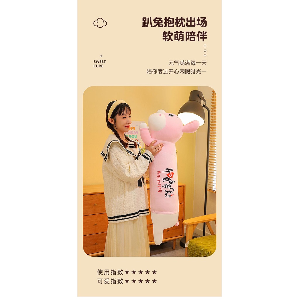 Gối Ôm Dài Hình Chú Thỏ Hồng Đáng Yêu Mềm Mại Dễ Thương