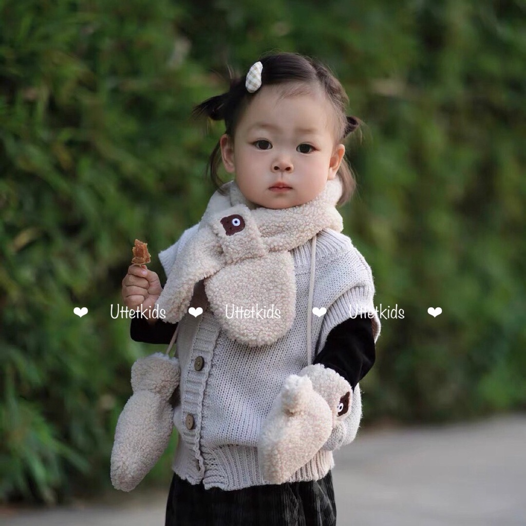 SET KHĂN QUÀNG CỔ VÀ BAO TAY PHONG CÁCH HÀN QUỐC CHO BÉ GÁI VÀ BÉ TRAI RẤT ĐẸP