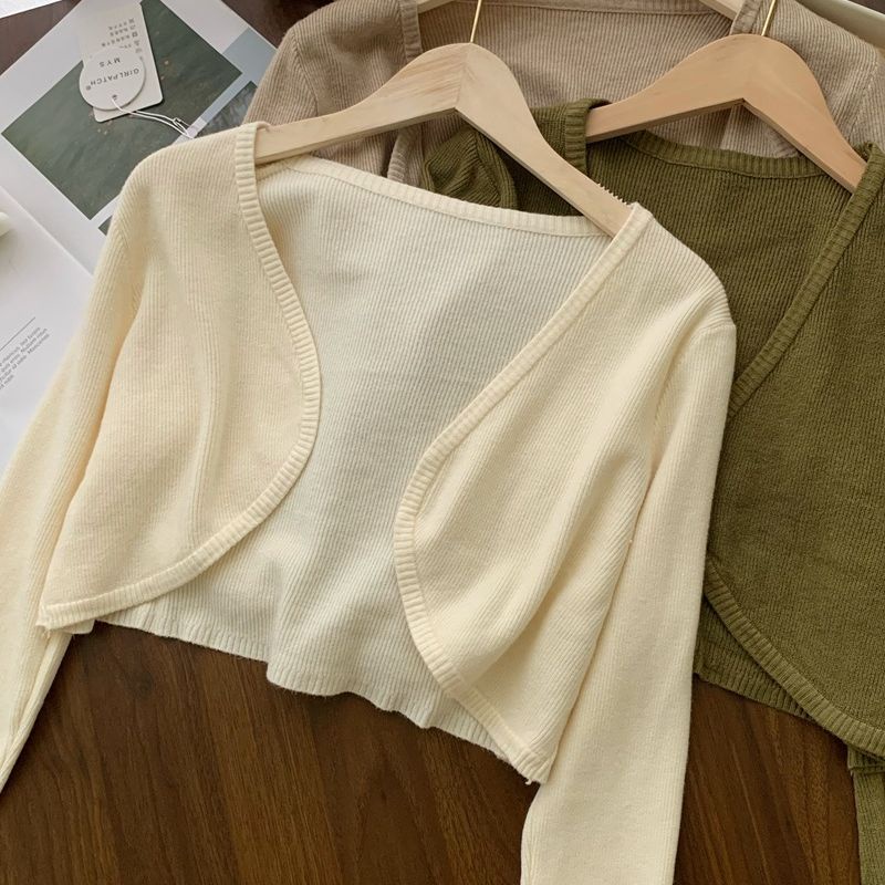 Áo Khoác cardigan Dệt Kim Tay Dài Màu Trơn Đơn Giản Dễ Phối Đồ Thời Trang Cho Nữ