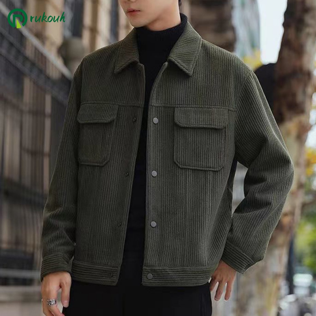Áo Khoác cardigan Nhung Dày Một Hàng Nút Có Túi Màu Trơn Giữ Ấm Mùa Đông Cho Nam