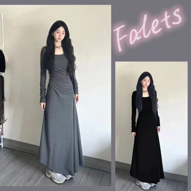 Váy Nữ Đầm Body Dài Qua Gối Tay Dài thu đông Màu Xám Cho Nữ
