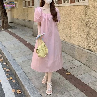 Pháp Retro Hoa Hồng Eo Bọc Đầm Chắc Chắn Cổ Vuông Lớn Nữ Mặc Tuổi Giảm Chiều Dài Giữa Váy Nữ