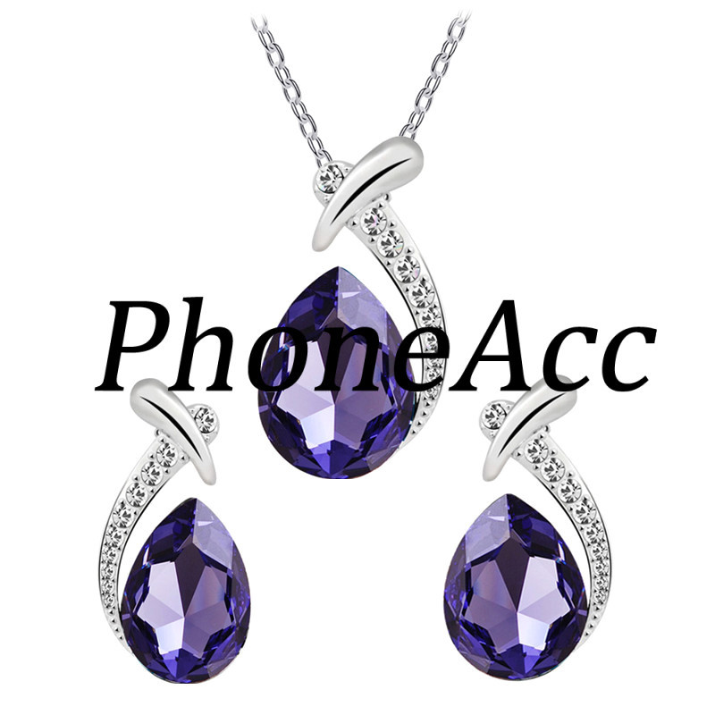 Bộ Vòng cổ + Bông Tai Đính Pha Lê Hình Giọt Nước Cho Nữ