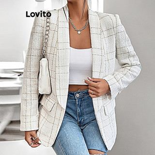 Áo blazer Lovito vải jacquard màu trơn phong cách thường ngày dành cho nữ LBL11318