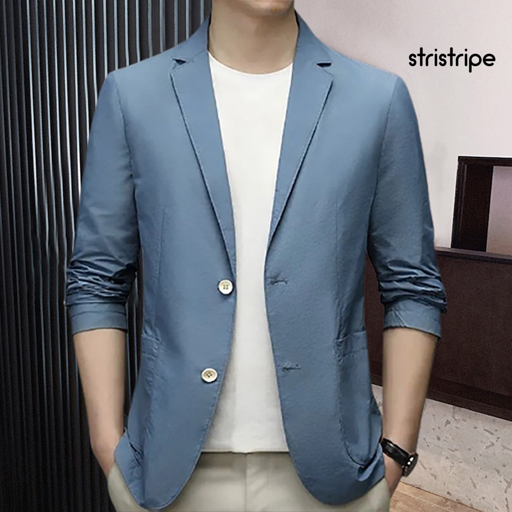 Áo Khoác Vest Tay 3 / 4 Màu Trơn Dáng Ôm Cài Hai Hàng Nút Thời Trang Công Sở Cho Nam