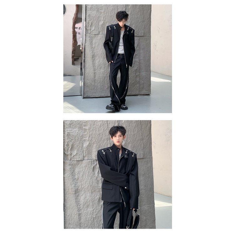 Áo Khoác Dáng Rộng Khóa Kim Loại Phong Cách Mới Mùa Thu Đông Cho Nam