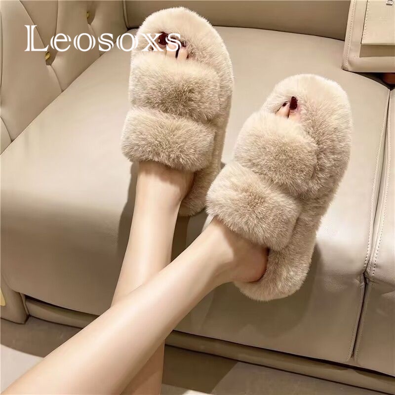Dép lông LEOSOXS B92H0IW 35Z230831 đế dày thoải mái xinh xắn thời trang mùa đông