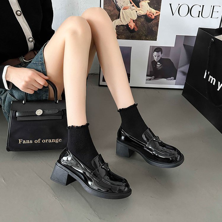 Giày Lười Da pu Mũi Tròn Phong Cách Anh Quốc Thời Trang Cho Nữ