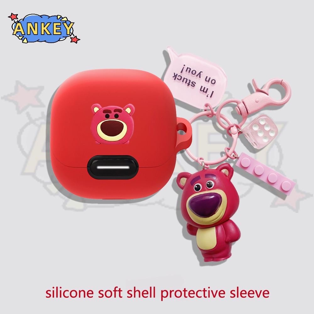 Case For Anker Soundcore Liberty 4 NC / VR P10 Earphone Silicone Case Bear Strawberry Earbuds Waterproof Shockproof Soft Protective Headphone Cover Headset Skin with Hook