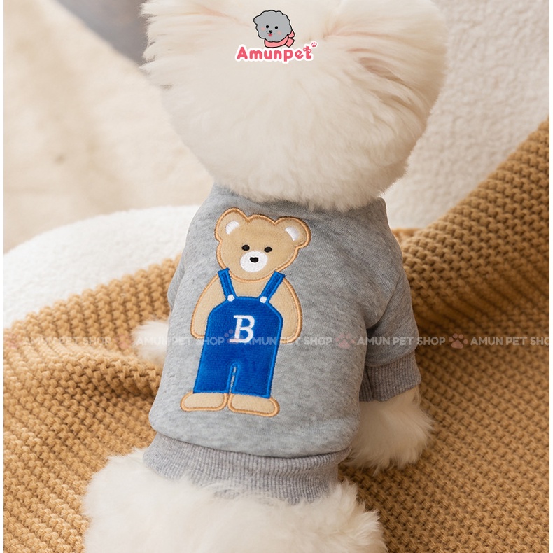 Áo Nỉ Cho Chó Mèo Chất Dày Thêu Gấu Quần Áo Mùa Đông Ấm Áp Thời Trang Cho Thú Cưng Amun Pet