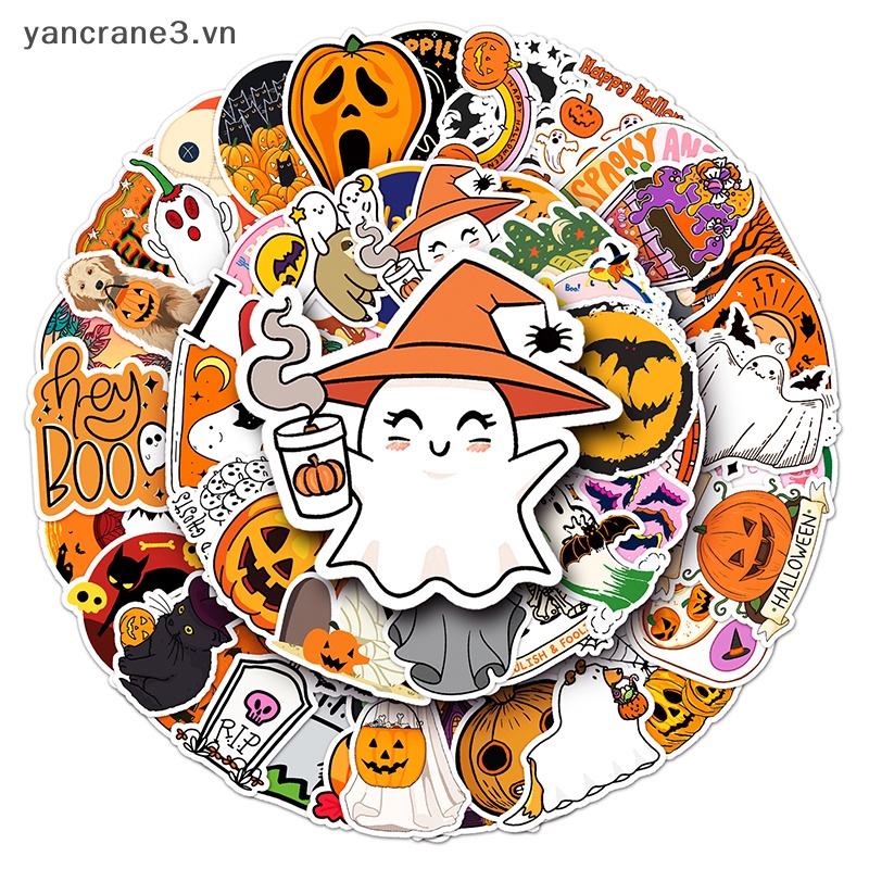 Bộ 50 Miếng Dán pvc Họa Tiết Kinh Dị Chống Thấm Nước Để Trang Trí Bình Nước / laptop Dịp halloween yancrane3.vn