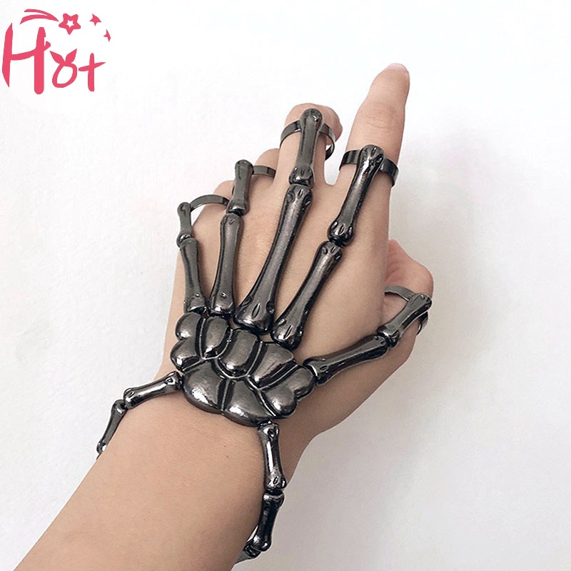 Vòng Tay Hình Bộ Xương Bàn Tay Phong Cách gothic punk Có Thể Điều Chỉnh Được