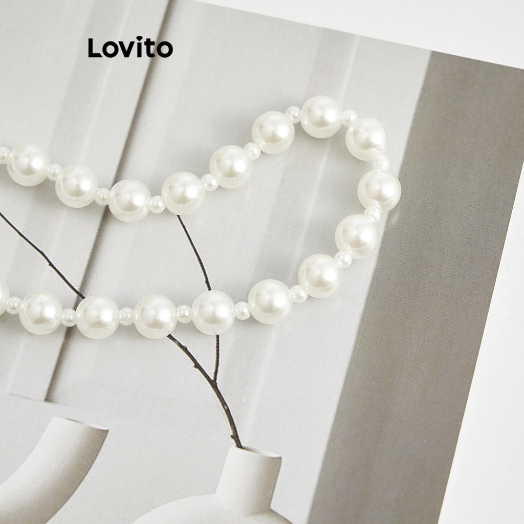 Vòng cổ Lovito ngọc trai đính nơ màu trơn thường ngày cho nữ L63AD018 (màu trắng)