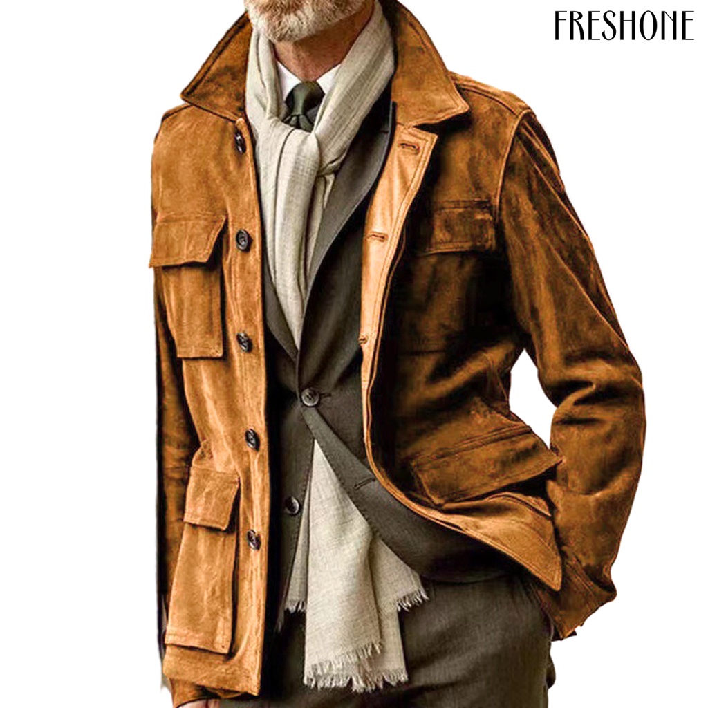 Áo Khoác Màu Trơn Nhiều Túi Phong Cách retro Thời Trang Mùa Đông Cá Tính Dành Cho Nam