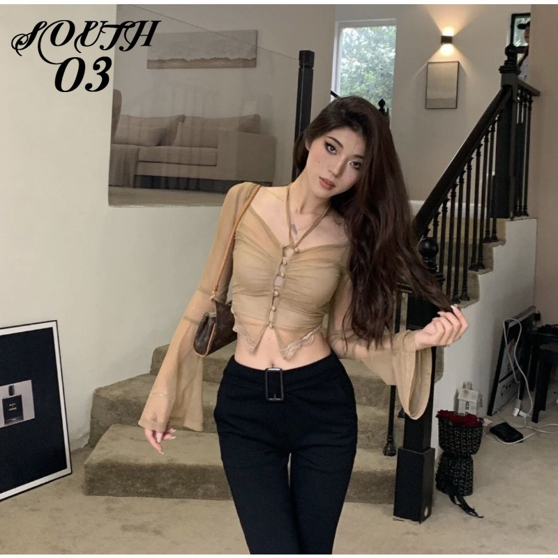 Áo cardigan Dài Tay Ôm Dáng Xinh Xắn Dành Cho Nữ áo croptop