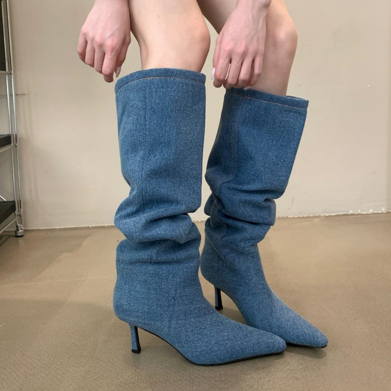 Giày Bốt Cao Gót Mũi Nhọn Phong Cách Cao Bồi Âu Mỹ Thời Trang Mùa Hè 2023