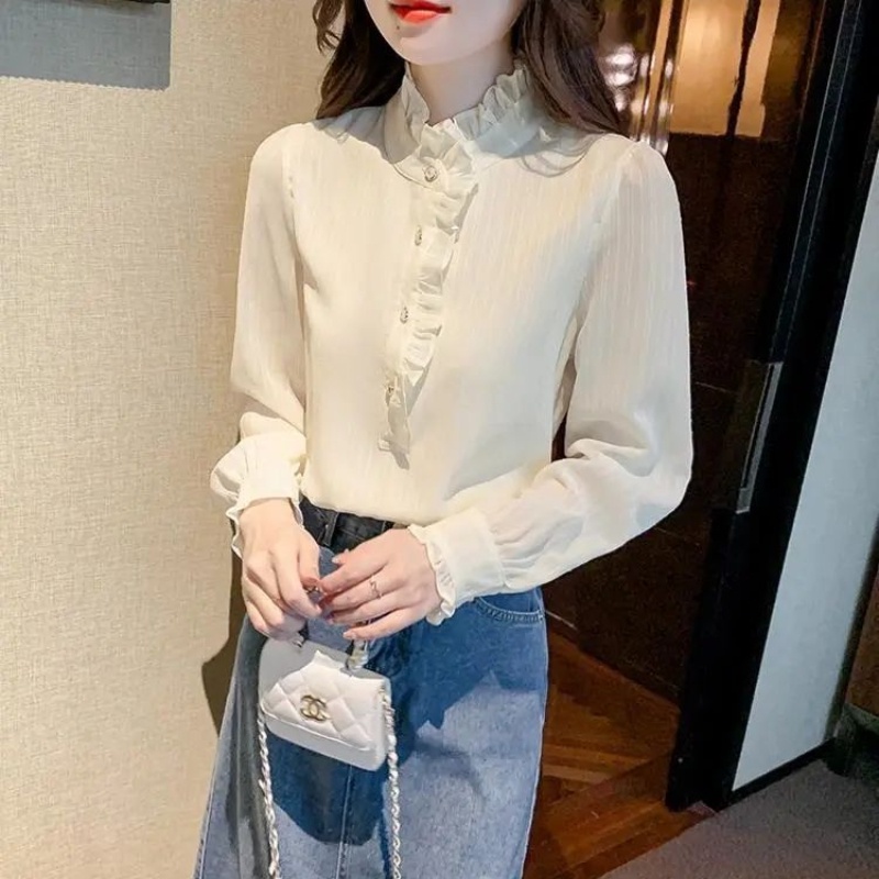 Áo Sơ Mi chiffon Phối Ren Dáng Ôm Phong Cách Hàn Quốc Thời Trang Cho Nữ