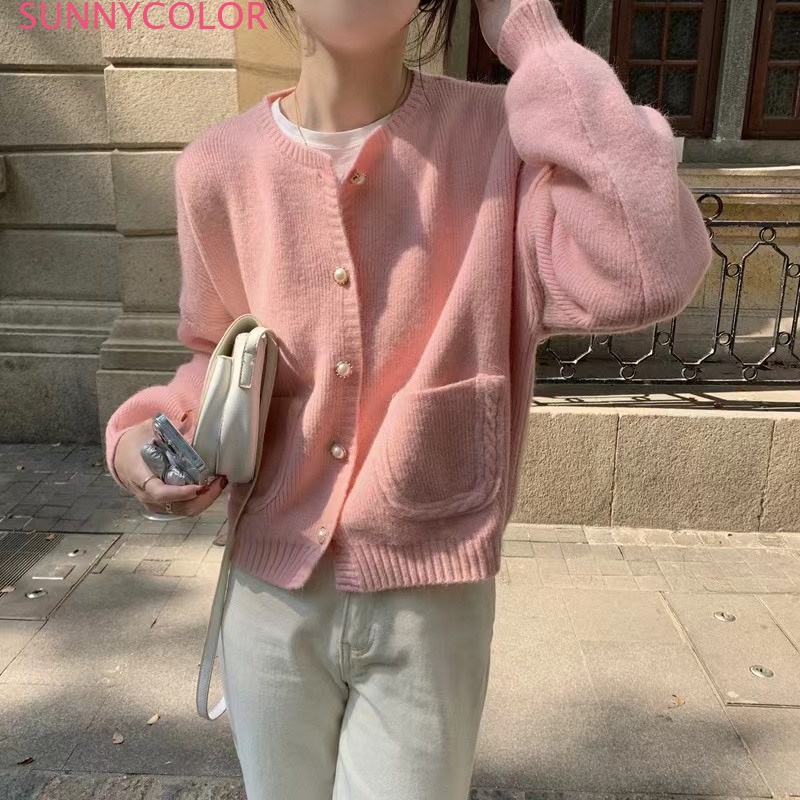 SUNNYCOLOR Áo Len áo khoác cardigan áo cardigan Thời trang hàn quốc A91K6N4 37Z230911