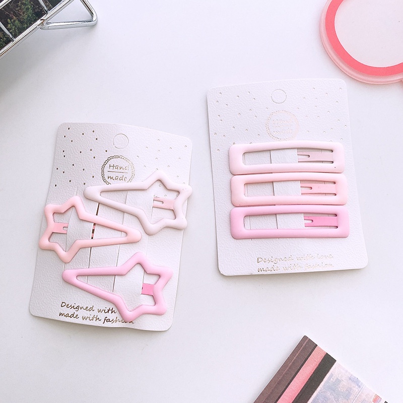 Set 3 kẹp tóc hình học màu hồng pastel dễ thương xinh xắn K36