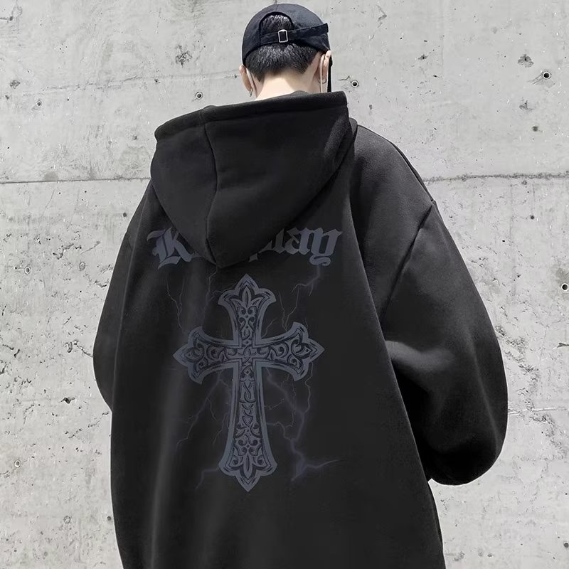 Áo sweater Có Mũ Trùm Dày Dặn Dáng Rộng In Họa Tiết Chữ Thập 3 Màu Kiểu Hàn Quốc Thời Trang Mùa Đông Cho Nam Và Nữ m-5xl