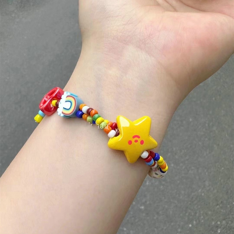 Dopamine Vòng Tay Mạ Vàng 2K Mặt Hình Trái Tim Màu Kẹo Ngọt Thời Trang Cho Nữ