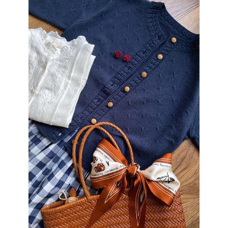 Set Áo Khoác cardigan Dệt Kim + Chân Váy Caro Phong Cách Hàn Quốc Cho Nữ