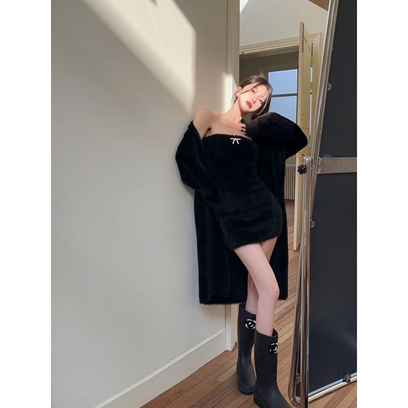 Set Chân Váy Và Áo Khoác cardigan Lông Cừu Tinh Khiết Ngọt Ngào Thời Trang Mùa Đông Cho Phụ Nữ Tuổi Trung Niên