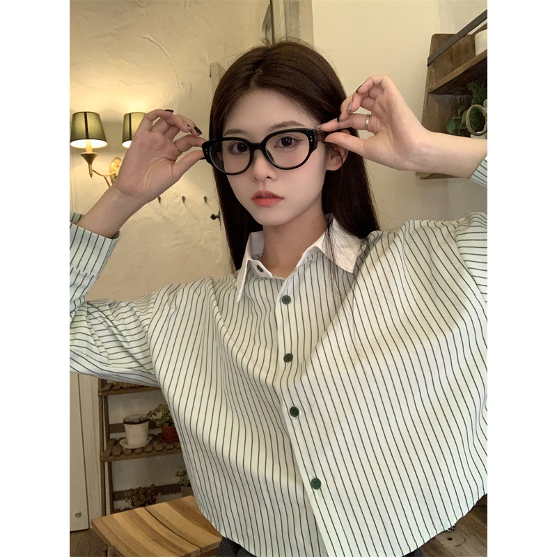 Mới Áo Sơ Mi Tay Dài Phối Màu Tương Phản Thời Trang Cho Nữ