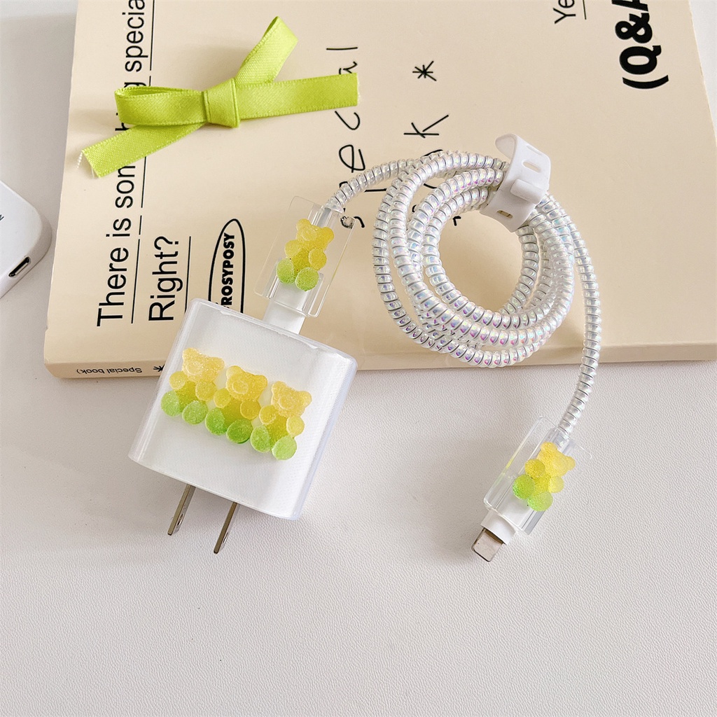 Bộ 5 Đầu Sạc Bằng tpu Mềm Hình Gấu Cho iphone 18w / 20w