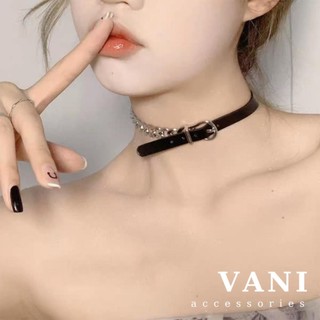 Vòng cổ choker dây da phối xích - vani store - ts001023