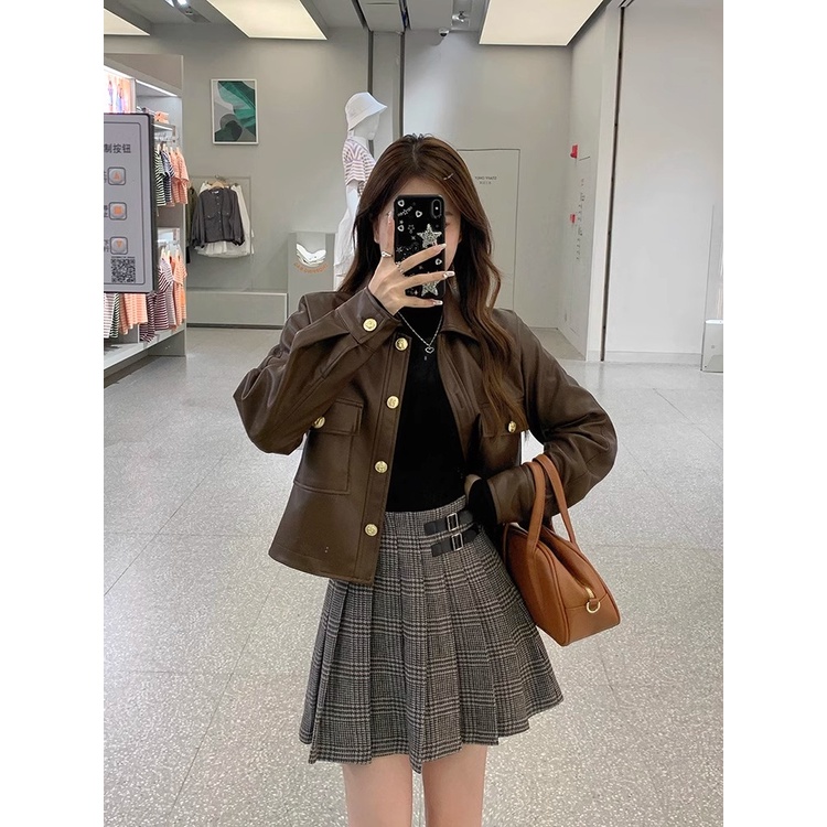 Áo Khoác Da Tay Dài Dáng Rộng Phong Cách retro Đường Phố Thời Trang Mùa Thu 2023 Dành Cho Nữ