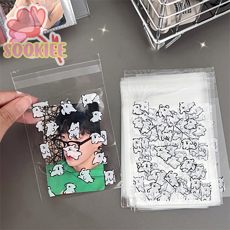 Bộ 50 Túi Đựng Ảnh Trong Suốt Tự Dính Hình Chú Chó Hoạt Hình Dễ Thương