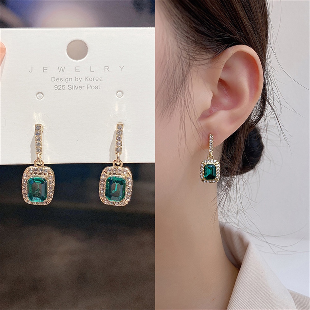 2023 Mới Xanh Bông Tai Pha Lê Tân Cổ Điển Thời Trang Hình Học Nhỏ Gọn Zircon Xanh Bông Tai Pha Lê Sang Trọng   Kế Trang Sức 2 * KÍNH