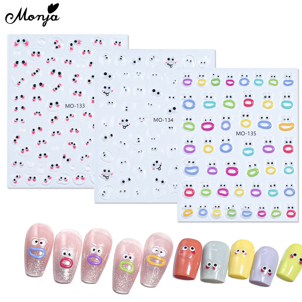 Monja Miếng Dán Trang Trí Móng Tay 3d Hình Quái Vật Hoạt Hình Xinh Xắn