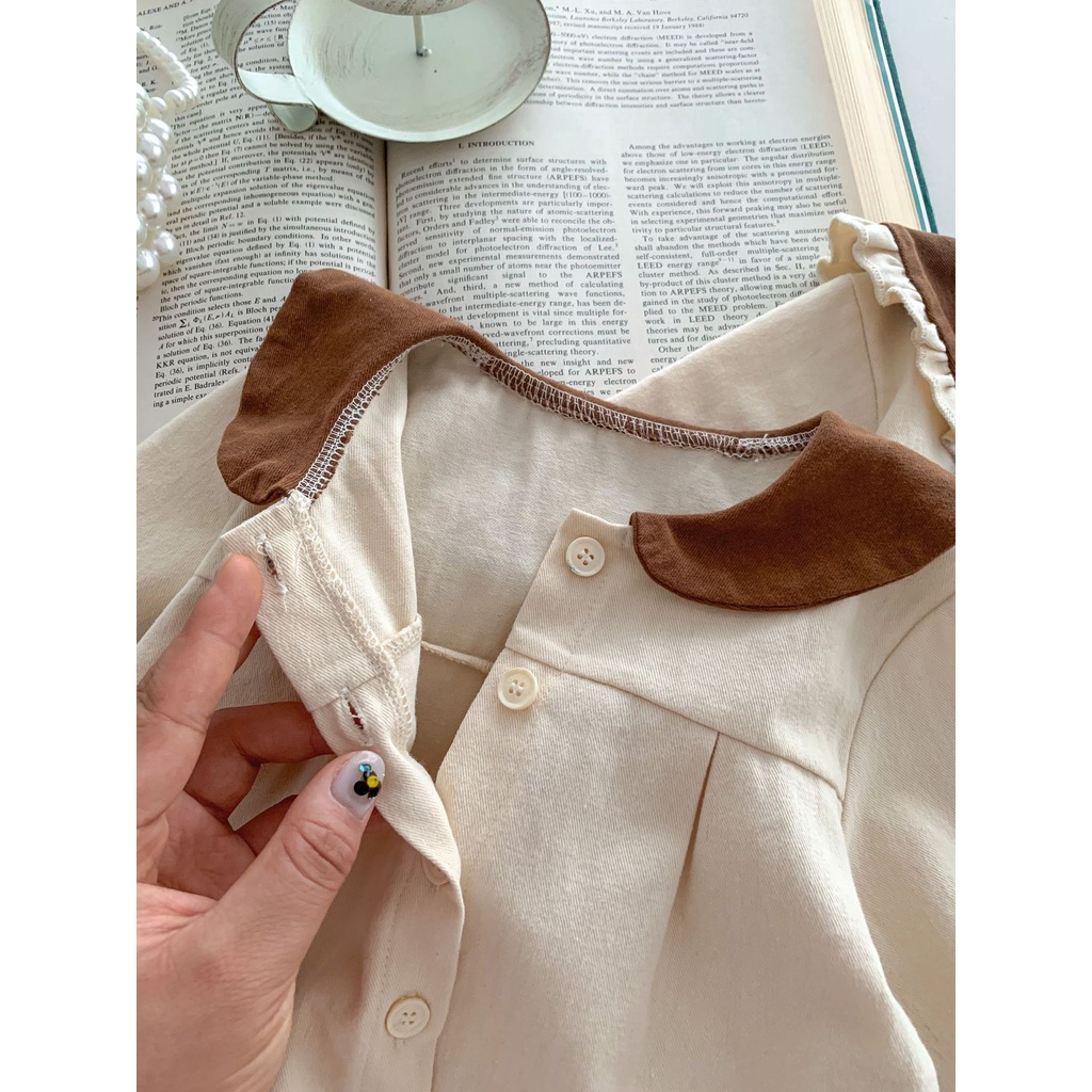 SET ÁO SƠ MI CỔ SEN DÀI TAY MIX VÁY YẾM BODY TÔNG MÀU VINTAGE CHO BÉ GÁI- HÀNG QCCC