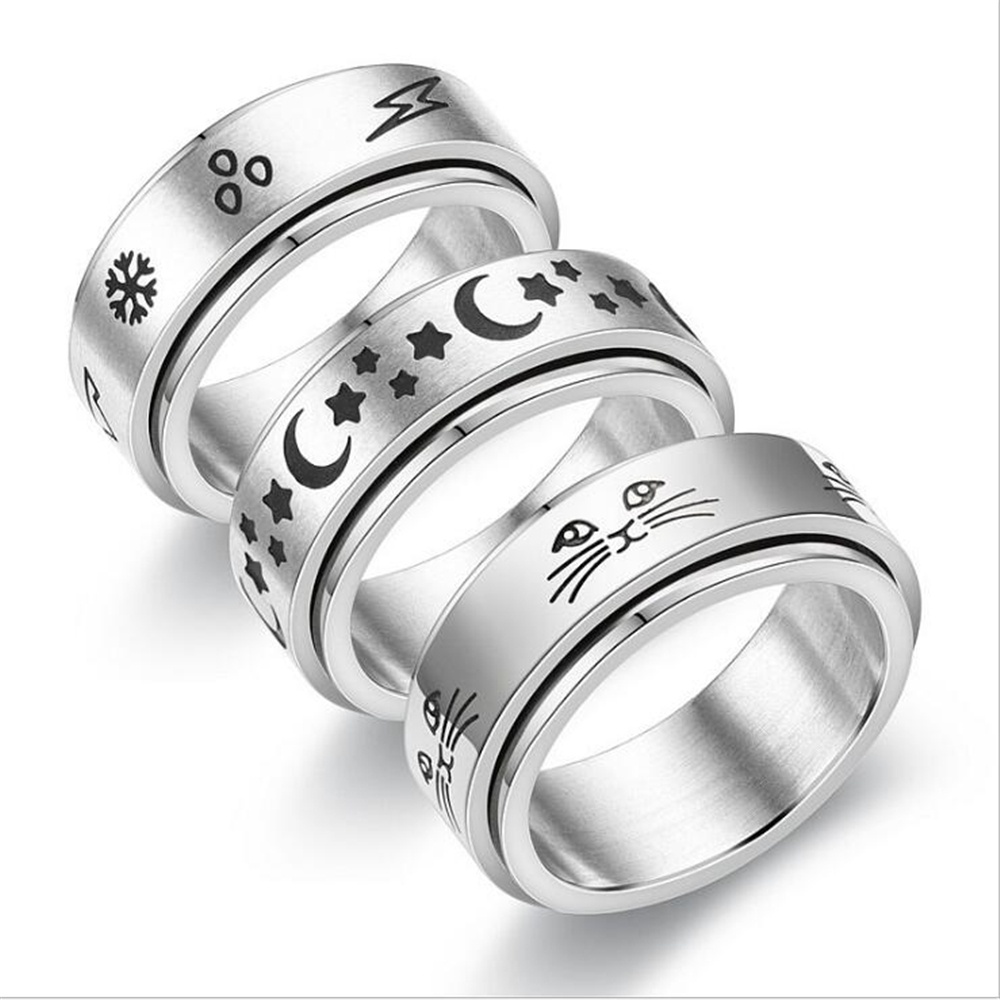 Dễ Dàng ZHOU Hip Hop Thép Không Gỉ Spinner Nhẫn Dành Cho Nữ Nam 8 Mm Mặt Trăng Ngôi Sao Fidget Ban N
