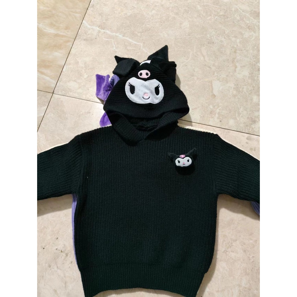 Áo sweater Dệt Kim Có Mũ Trùm Họa Tiết Hoạt Hình kuromi Thời Trang Thu Đông 2023 Cho Bé