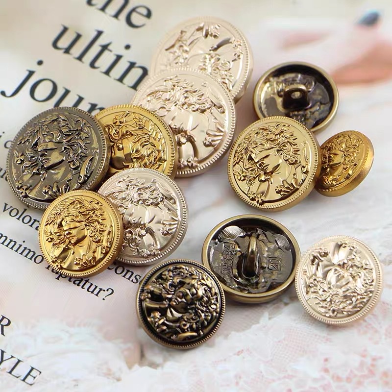 Set 5 Nút Tròn Kim Loại Thời Trang vintage 15 / 18 / 20 / 23 / 25mm