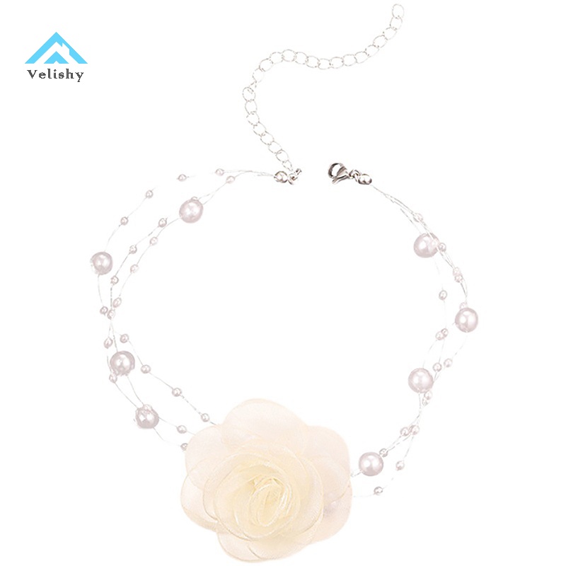 Velishy Vòng Cổ choker Đính Hoa Trà Và Ngọc Trai Lãng Mạn Cho Nữ