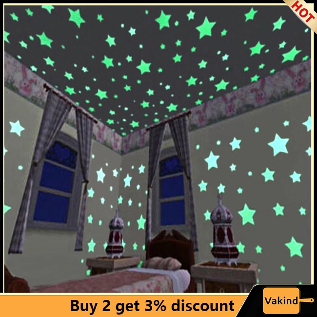 Vakind Miếng Dán Tường Hình Ngôi Sao Dạ Quang 3cm / 4.6cm / 3.8cm