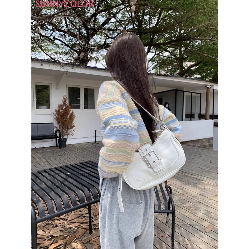 SUNNYCOLOR Áo Len áo khoác cardigan Comfortable Korean Thể thao Đơn giản WMY239000L39Z230926