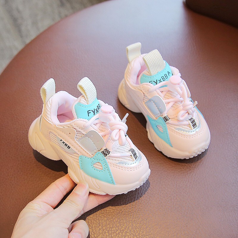 Giày thể thao cổ thấp cho bé trai bé gái quai dán phối dây siêu xinh thoáng khí nhẹ êm cho bé phong cách Hàn Quốc 725