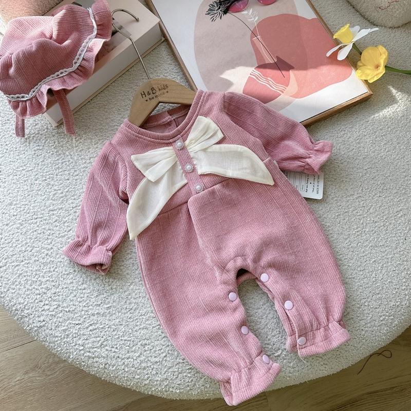 Body Liền Quần NHUNG KIM TUYẾN NƠ NGỌC Kèm Mũ Cho Bé Gái Sơ Sinh Chất Mềm Mịn cho bé mặc noel, Lễ Tết