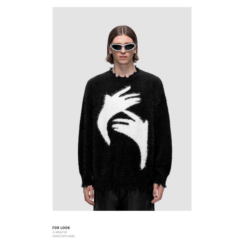 Áo sweater Cổ Tròn Thiết Kế Xẻ Rách Phong Cách Mỹ Thời Trang Thu Đông Cho Cặp Đôi