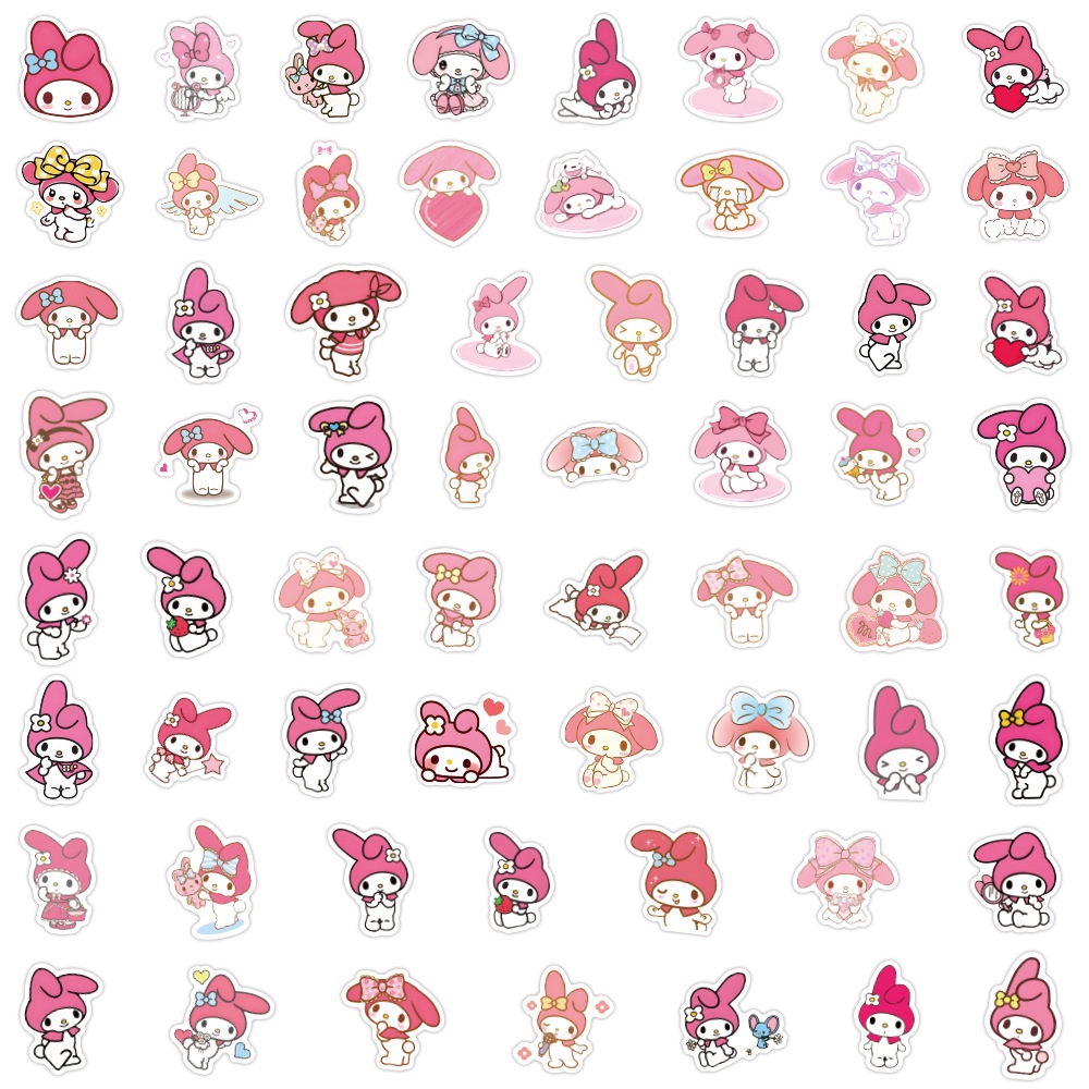 Bộ 60 Miếng Dán Trang Trí Mũ Bảo Hiểm / Bút Chì Họa Tiết Hoạt Hình sanrio melody Dễ Thương