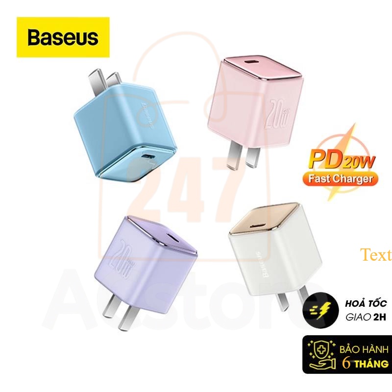 Củ sạc nhanh siêu nhỏ gọn Baseus GaN3 1C 20W cho IP/ Samsung/ Xiaomi    acstore 247