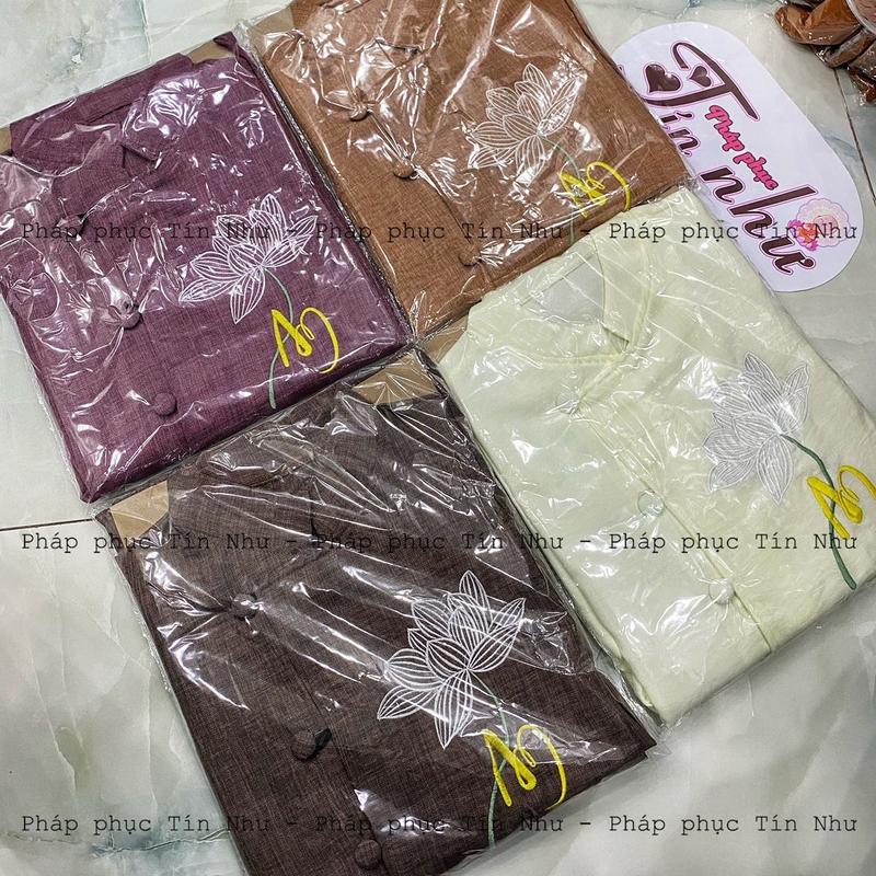 Đồ lam thêu chữ AN hoa sen nút gài cao cấp