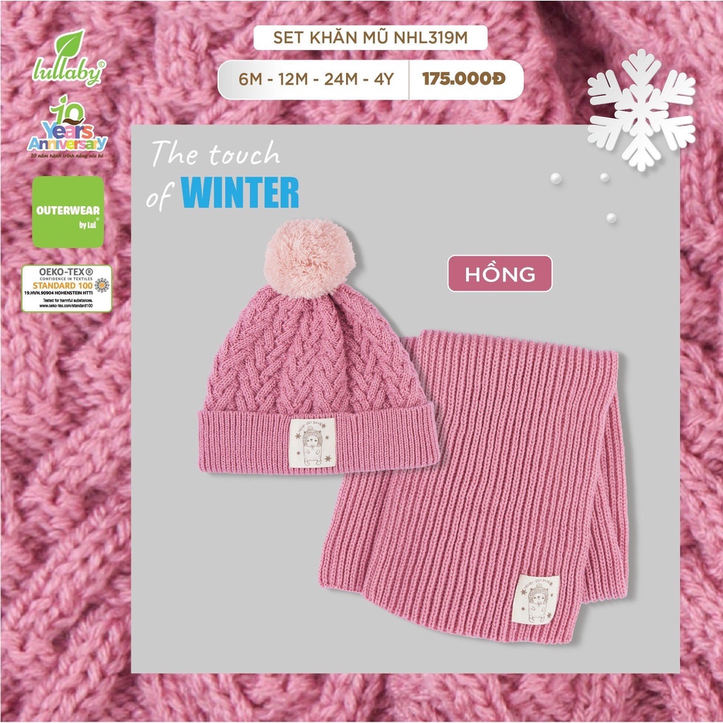 Set khăn mũ len Lullaby NHL319M - GPAPA tai thỏ cho bé từ 3M - 4Y