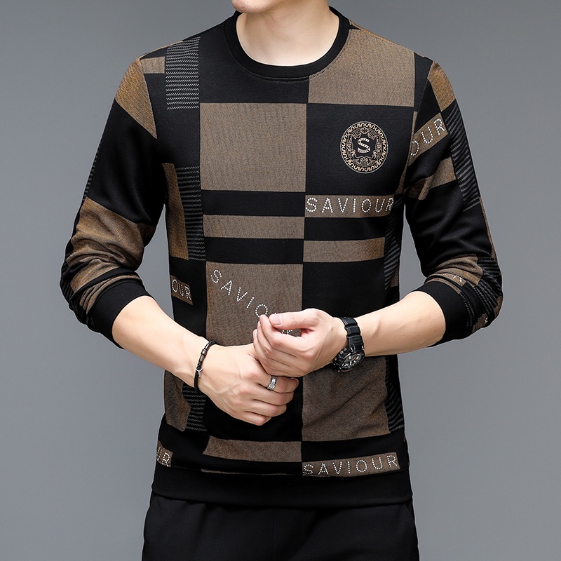 Áo Thun Tay Dài Dáng Rộng Cổ Tròn In Chữ Thời Trang Chất Lượng Cao Cho Nam